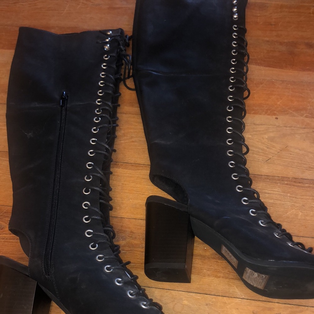 Black knee high lace up sandals